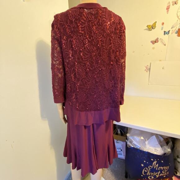 R&M Collection Dress w/Jacket Maroon Lace Sequins Career Formal Evening Sz 12 - Picture 10 of 11